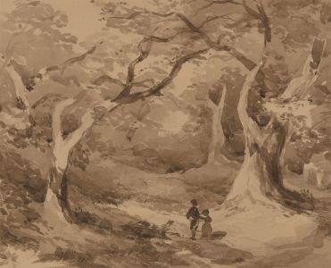 Mid 19th Century Watercolour - Figures in a Woodland Setting