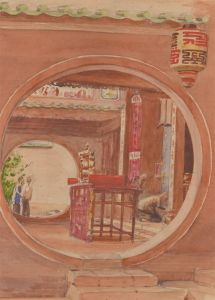 Mid 20th Century Watercolour - Study of a Buddhist Temple