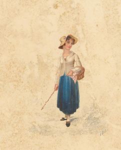 E.R.C - 19th Century Watercolour, Portrait of a Young Lady
