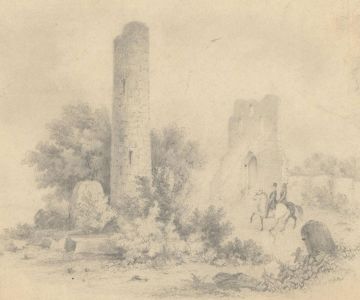 Early 19th Century Graphite Drawing - The Round Tower