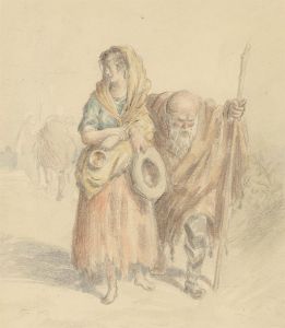 Late 19th Century Watercolour - Elderly Man and Young Woman