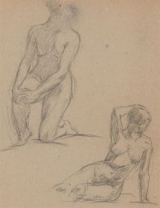 Set of Two 20th Century Charcoal Drawings - Study of Posing Females Figures