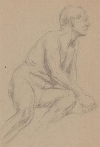 20th Century Charcoal Drawing - Study of a Sitting Man