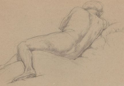 20th Century Charcoal Drawing - Study of a Reclining Man