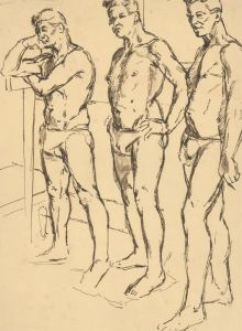 Mid 20th Century Pen and Ink Drawing - Study of Three Standing Male Figures