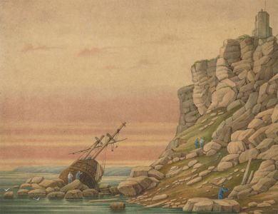 J.C.A. Marston - 1859 Watercolour, Run Aground