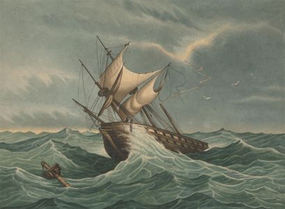 J.C.A. Marston - 1850 Watercolour, Ship in Stormy Weather