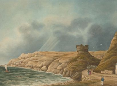 J.C.A. Marston - 1858 Watercolour, Coastal Headland