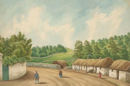 J.C.A. Marston - 1856 Watercolour, Country Lane with Figures