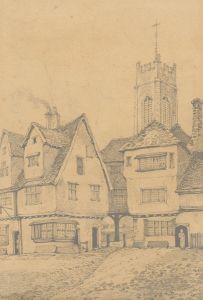 J.A. Miller - 1810 Graphite Drawing, Norwich Street Scene, St George's Church