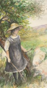 Audrey Pardoe - 1990 Watercolour, Shepherdess