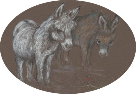 Audrey Pardoe - 20th Century Pastel, Donkeys & Robin