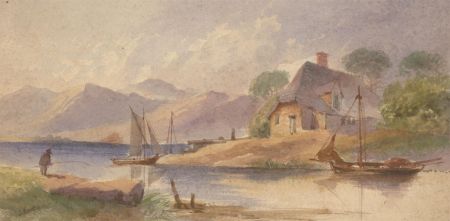 Late 19th Century Watercolour - Fisherman by Cottage