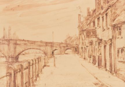 T.P. Lawrence - 1967 Pen and Ink Drawing, Riverside Street Scene