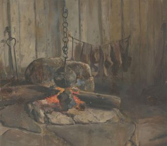 Alfred William Strutt (1856-1924) - Late 19th Century Oil, As the Kettle Boils