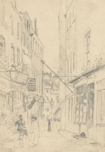Monk - 1893 Graphite Drawing, Street Scene, Clerkenwell