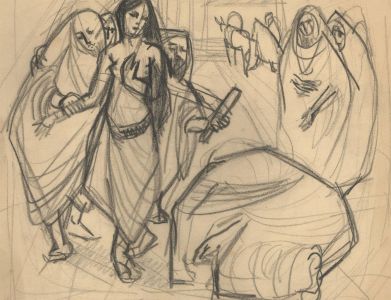 Anne Roger - Mid 20th Century Charcoal Drawing, Religious Scene