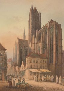 Charles Rousse - 19th Century Watercolour, Cathedral Street Scene