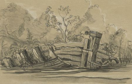 Peter Courtney - 1974 Charcoal Drawing, Barton Broad, Norfolk