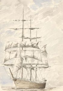 20th Century Pen and Ink Drawing - Gorch Fock Ship