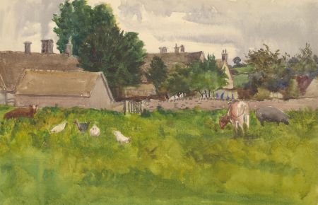 Attrib. Herbert Hamprton (1862-1929) - Watercolour, Farm Scene
