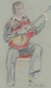 Ann Matthews - 20th Century Pastel, Portrait Study of a Man Playing the Guitar