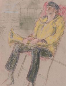 Ann Matthews - 20th Century Pastel, Study of a Man in a Chair with a Trumpet