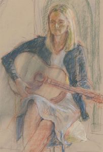 Ann Matthews - 20th Century Pastel, Portrait of a Lady with a Guitar