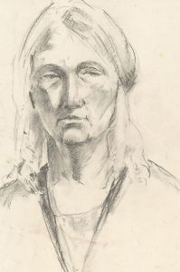 Ann Matthews - 20th Century Charcoal Drawing, Portrait Study of a Pensive Lady