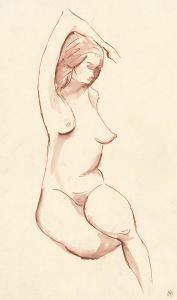 Ann Matthews - Signed 20th Century Pen and Ink Drawing, Nude Seated Lady