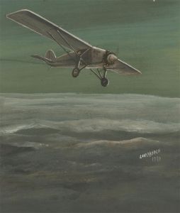 Mid 20th Century Gouache - Charles Lindbergh & The Spirit of St. Louis