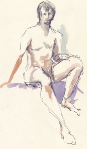 Ann Matthews - 20th Century Pen and Ink Drawing, Seated Male Nude