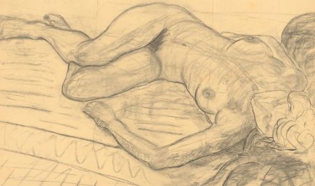 A.A. Graham-Bishop - 20th Century Charcoal Drawing, Reclining Female Nude