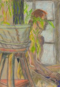 A.A. Graham-Bishop - 20th Century Pastel, Male Figure Behind Plant Pot