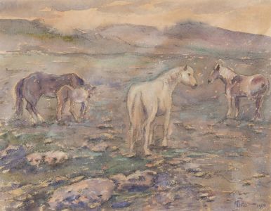 Henry E. Foster (1921-2010) - 1969 Watercolour, Exmoor Ponies