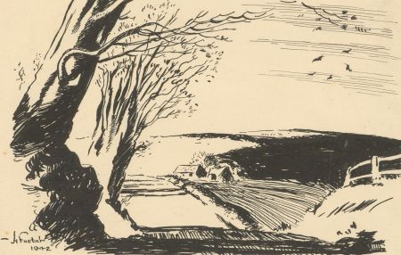 Henry E. Foster (1921-2010) - Signed 1942 Pen and Ink Drawing, Landscape Study