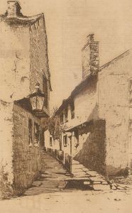 F. Lagshead - 1876 Etching, Village Street Scene
