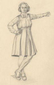 Mid 20th Century Graphite Drawing - Portrait Study of a Standing Lady