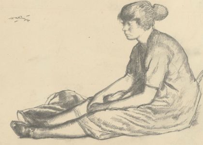 Harold Hope Read (1881-1959) - Charcoal, Sitting Figure with Stretched Legs