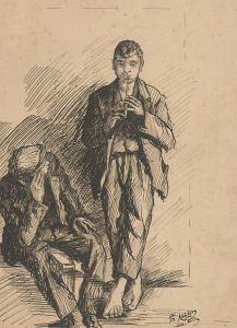 Stanley Ashton - Early 20th Century Pen and Ink Drawing, Song in the Street
