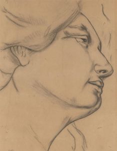 Domingo Meri Reig - 20th Century Charcoal Drawing, Profile of a Female Figure