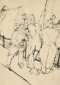 Vera Cuningham (1897-1955) - Pen and Ink Drawing, Three Men and a Dog