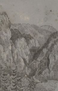 Late 19th Century Graphite Drawing - Alpine Landscape