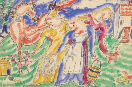 Vera Cuningham (1897-1955) - Mid 20th Century Gouache, Three Figures and Animals