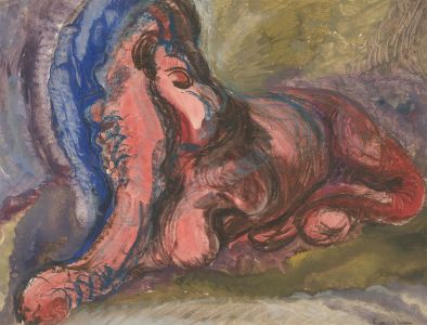 Vera Cuningham (1897-1955) - Signed 1945 Gouache, Lion in Blue and Pink
