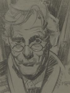 Malcolm Rogers - Signed Mid 20th C. Charcoal Drawing, Elderly Man with Glasses