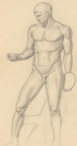 Malcolm Rogers - Mid 20th Century Graphite Drawing, Nude Statue Study with Disc
