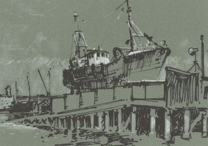 Malcolm Rogers - 1971 Pen and Ink Drawing, Beach Study with a Boat