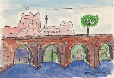 Danyk D'Arsonval - Pair of 20th Century Pen and Ink Drawings, Orange Bridge