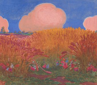 Cecil Cross - Early 20th Century Watercolour, Wheat Fields and Pink Clouds